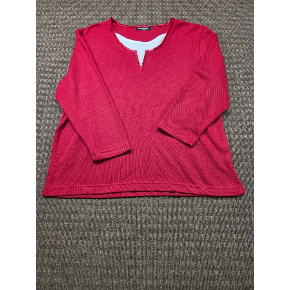 Speculation Petites Red Ribbed Layered Look Top 3/4 Sleeve V-Neck Size PL